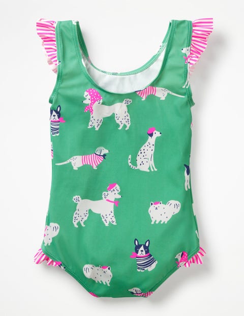 Frilly Printed Swimsuit - Jungle Green Doodle Dogs Frilly Printed Swimsuit - Jungle Green Doodle Dogs