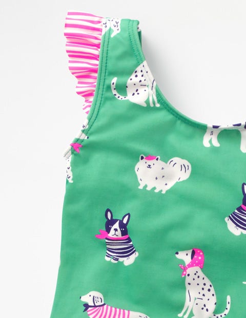 Frilly Printed Swimsuit - Jungle Green Doodle Dogs Frilly Printed Swimsuit - Jungle Green Doodle Dogs