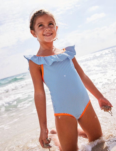 Frilly Swimsuit - Ivory/Skipper Blue Frilly Swimsuit - Ivory/Skipper Blue