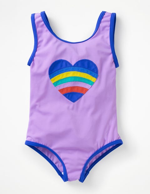 Appliqué Swimsuit - Lilac Pink Heart Appliqué Swimsuit - Lilac Pink Heart