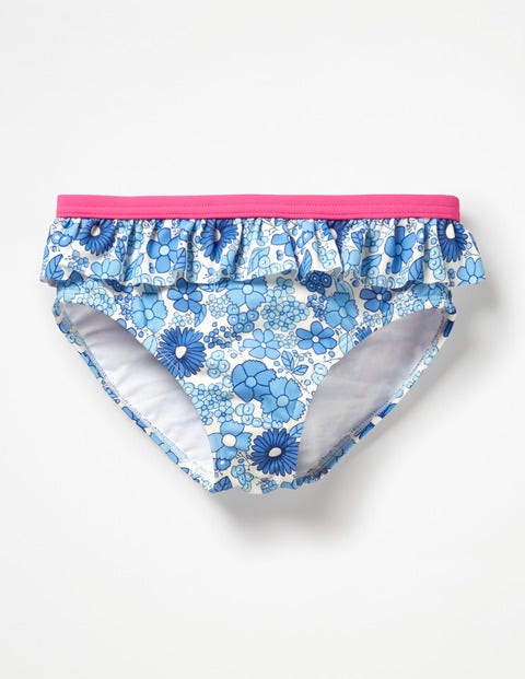 Bikinihose Mit Rüschen - Blau, Tapetenblumen Bikinihose Mit Rüschen - Blau, Tapetenblumen