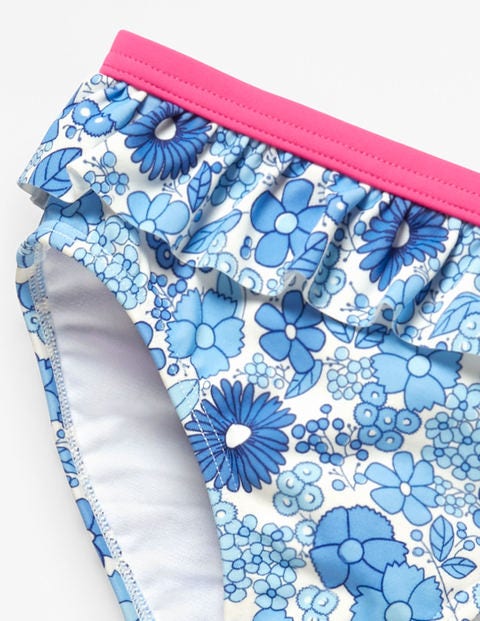 Bikinihose Mit Rüschen - Blau, Tapetenblumen Bikinihose Mit Rüschen - Blau, Tapetenblumen