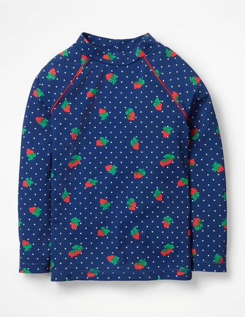 Long-Sleeved Rash Vest - Deep Sea Blue Strawberry Spot Long-Sleeved Rash Vest - Deep Sea Blue Strawberry Spot