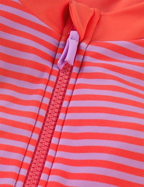 Stripy Long-Sleeved Swimsuit - Lavender/Indie Red Stripy Long-Sleeved Swimsuit - Lavender/Indie Red