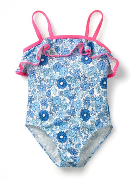 Frill Detail Swimsuit - Blue Wallpaper Floral Frill Detail Swimsuit - Blue Wallpaper Floral