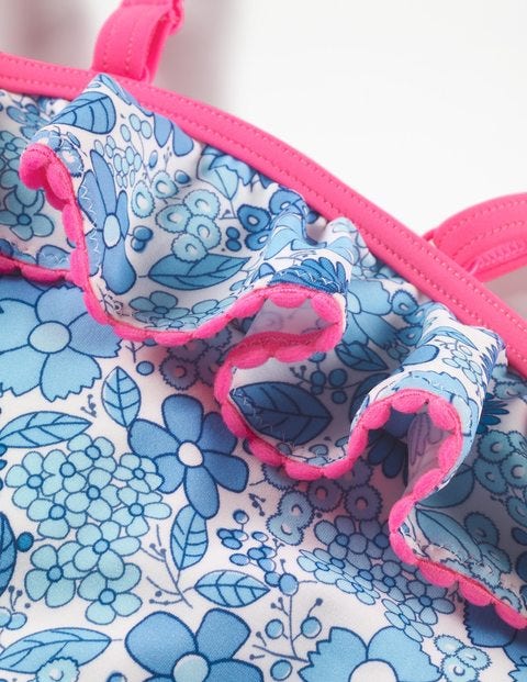 Frill Detail Swimsuit - Blue Wallpaper Floral Frill Detail Swimsuit - Blue Wallpaper Floral