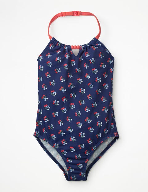Halterneck Swimsuit - Deep Sea Blue Vintage Posy | Boden UK
