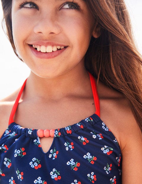 Halterneck Swimsuit - Deep Sea Blue Vintage Posy Halterneck Swimsuit - Deep Sea Blue Vintage Posy