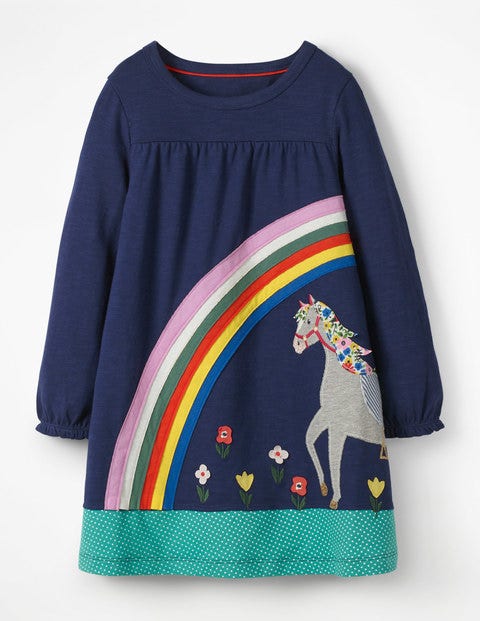 Big Appliqué Dress - College Blue Horse Big Appliqué Dress - College Blue Horse