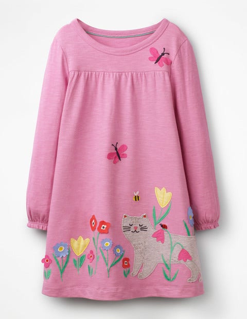 Big Appliqué Dress - Lilac Pink Cat Big Appliqué Dress - Lilac Pink Cat