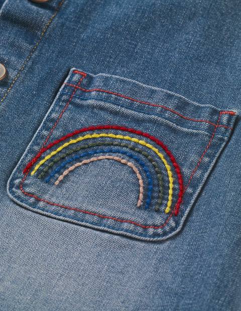 Button-Front Dungaree Dress - Light Vintage Blue Rainbows Button-Front Dungaree Dress - Light Vintage Blue Rainbows