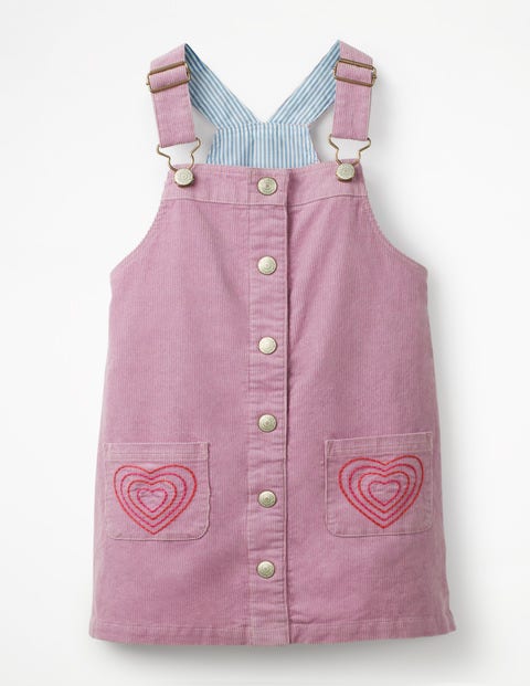 Button-Front Dungaree Dress - Delphinium Lilac Hearts Button-Front Dungaree Dress - Delphinium Lilac Hearts