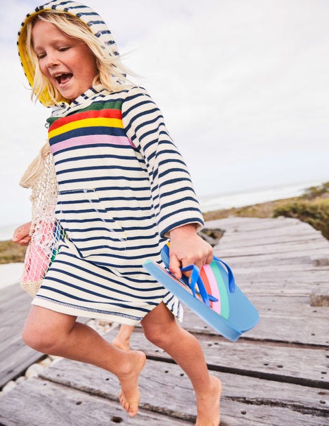 Stripy Towelling Beach Dress - College Blue Rainbow Stripe Stripy Towelling Beach Dress - College Blue Rainbow Stripe
