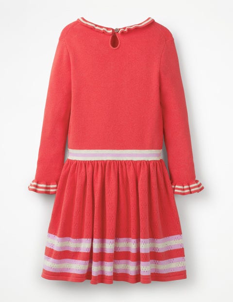 Geripptes Strickkleid Mit Streifen - Helles Rot Geripptes Strickkleid Mit Streifen - Helles Rot