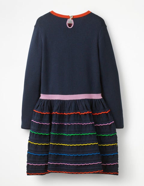 Rainbow Ruffle Knitted Dress - College Blue Rainbow Rainbow Ruffle Knitted Dress - College Blue Rainbow