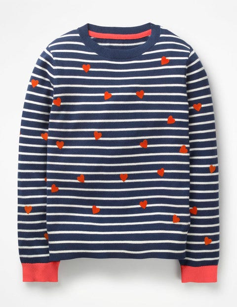 Flocked Heart Jumper - College Blue/Ecru Hearts Flocked Heart Jumper - College Blue/Ecru Hearts