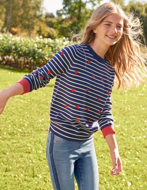 Flocked Heart Jumper - College Blue/Ecru Hearts Flocked Heart Jumper - College Blue/Ecru Hearts