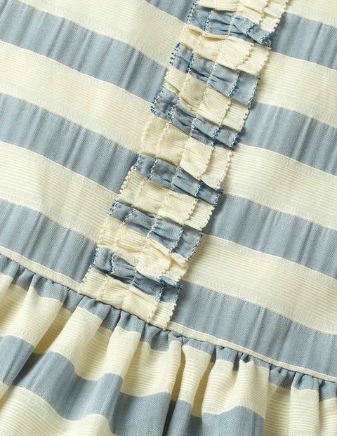 Strukturiertes, Gestreiftes Kleid Mit Rüschen - Ashley-Blau/Naturweiß, Gestreift Strukturiertes, Gestreiftes Kleid Mit Rüschen - Ashley-Blau/Naturweiß, Gestreift