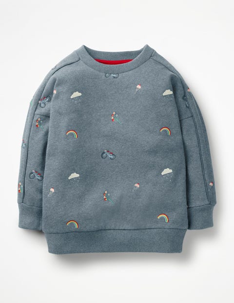 Embroidered Slouchy Sweatshirt - Blue Marl Embroidery Embroidered Slouchy Sweatshirt - Blue Marl Embroidery