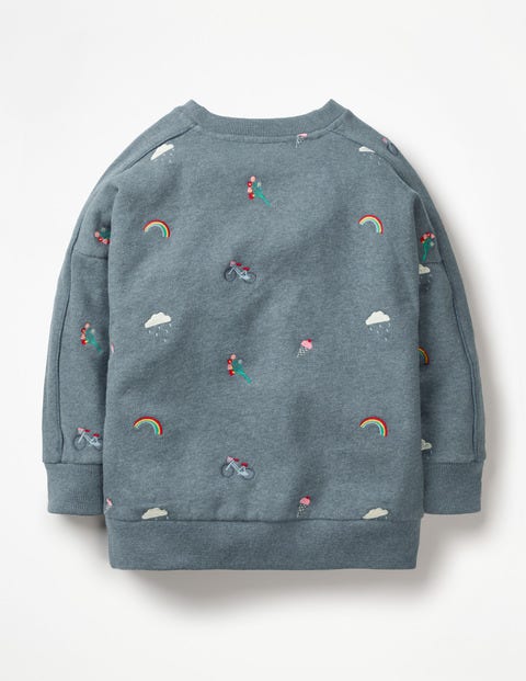 Embroidered Slouchy Sweatshirt - Blue Marl Embroidery Embroidered Slouchy Sweatshirt - Blue Marl Embroidery