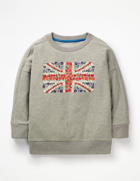 Embroidered Slouchy Sweatshirt - Grey Marl Flag Embroidered Slouchy Sweatshirt - Grey Marl Flag