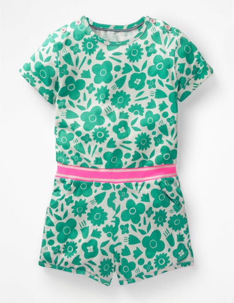Colour Pop Jersey Playsuit - Green/White Surf Floral Colour Pop Jersey Playsuit - Green/White Surf Floral