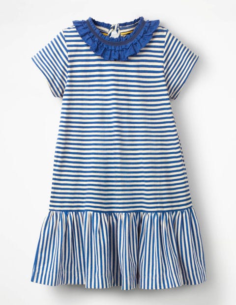 Ruffle Neck Jersey Dress - Duke Blue/Ivory Ruffle Neck Jersey Dress - Duke Blue/Ivory