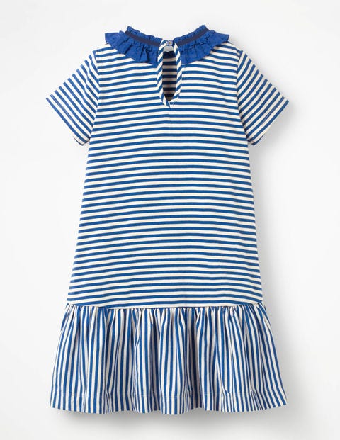 Ruffle Neck Jersey Dress - Duke Blue/Ivory Ruffle Neck Jersey Dress - Duke Blue/Ivory
