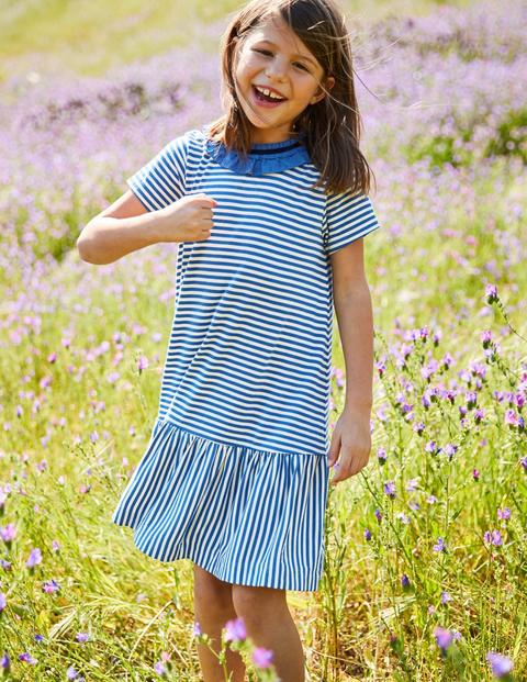 Ruffle Neck Jersey Dress - Duke Blue/Ivory Ruffle Neck Jersey Dress - Duke Blue/Ivory