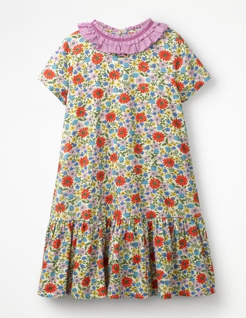 Ruffle Neck Jersey Dress - Multi Jolly Floral Ruffle Neck Jersey Dress - Multi Jolly Floral