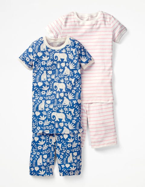 Twin Pack Short John Pajamas - Elizabethan Blue Indian Garden Twin Pack Short John Pajamas - Elizabethan Blue Indian Garden