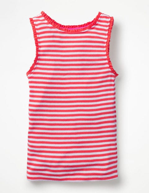 Lace Trim Ribbed Tank - White/Tropical Coral Stripe Lace Trim Ribbed Tank - White/Tropical Coral Stripe