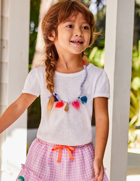 Short-Sleeved Pointelle Top - White Short-Sleeved Pointelle Top - White