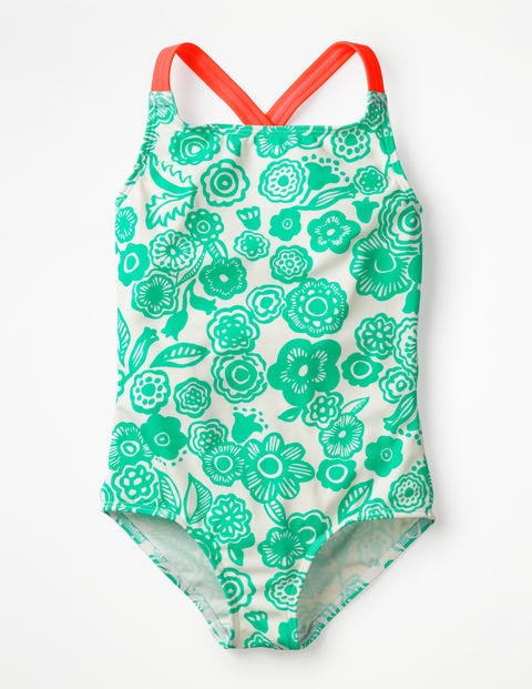 Cross-Back Swimsuit - Light Green Doodle Flower Cross-Back Swimsuit - Light Green Doodle Flower