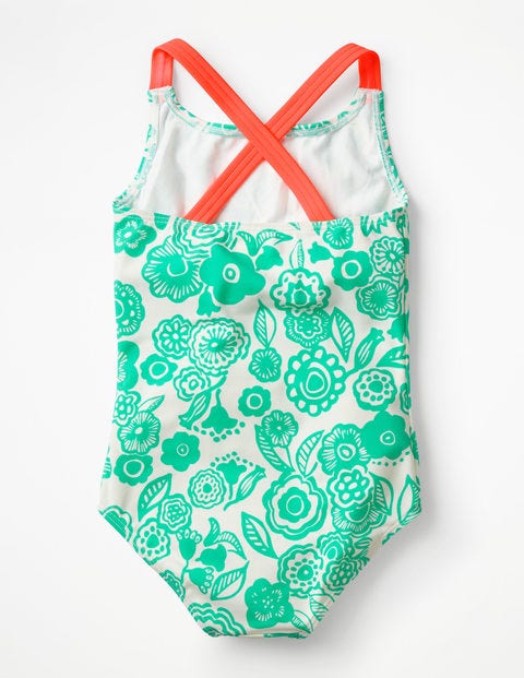 Cross-Back Swimsuit - Light Green Doodle Flower Cross-Back Swimsuit - Light Green Doodle Flower