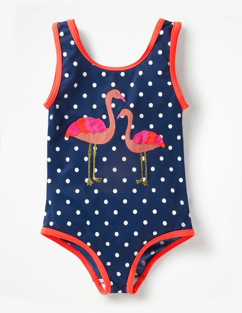 Appliqué Swimsuit - Deep Sea Blue Flamingos Appliqué Swimsuit - Deep Sea Blue Flamingos