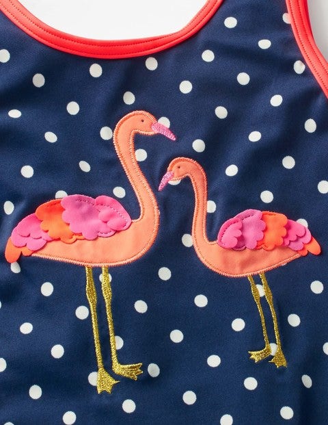Appliqué Swimsuit - Deep Sea Blue Flamingos Appliqué Swimsuit - Deep Sea Blue Flamingos
