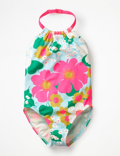 Halterneck Swimsuit - Blue Quartz Tropical Floral Halterneck Swimsuit - Blue Quartz Tropical Floral
