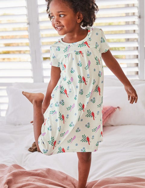 Printed Nightie - Ivory Beautiful Birds Printed Nightie - Ivory Beautiful Birds