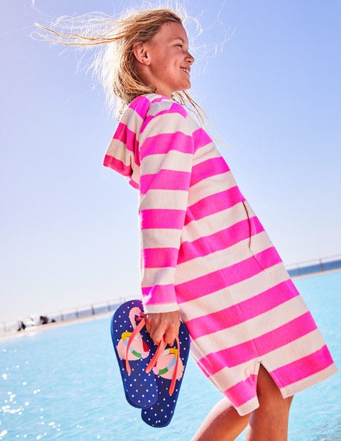 Stripy Towelling Beach Dress - Festival Pink/Ivory Stripy Towelling Beach Dress - Festival Pink/Ivory