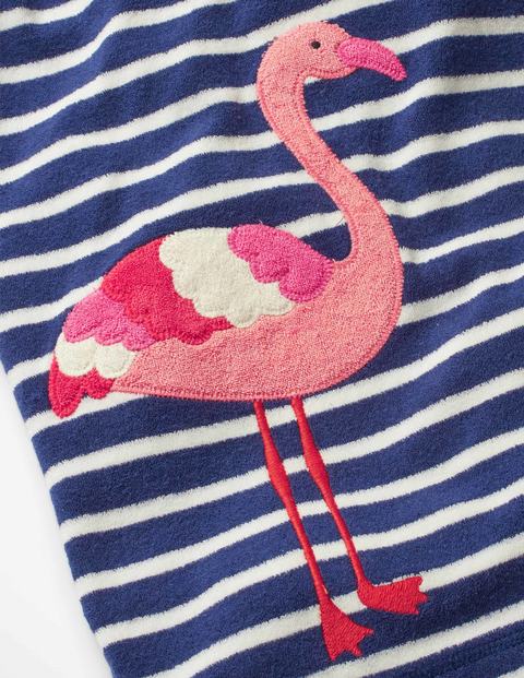 Fröhliches Frottee-Strandkleid - Segelblau/Ecru, Flamingo Fröhliches Frottee-Strandkleid - Segelblau/Ecru, Flamingo