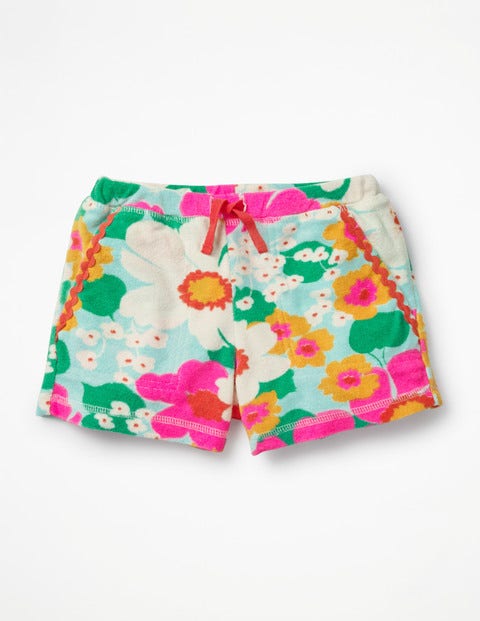 Towelling Shorts - Blue/Pink Tropical Floral Towelling Shorts - Blue/Pink Tropical Floral