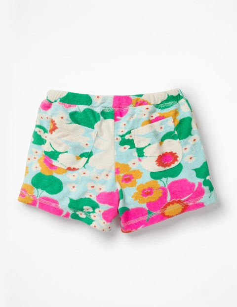 Towelling Shorts - Blue/Pink Tropical Floral Towelling Shorts - Blue/Pink Tropical Floral