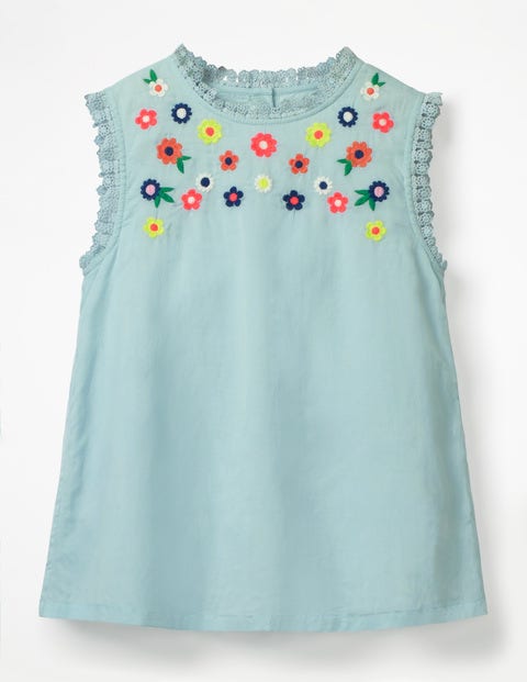 Floral Embroidered Top - Tropical Rain Blue Floral Embroidered Top - Tropical Rain Blue