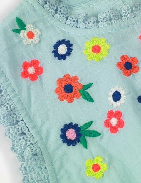 Floral Embroidered Top - Tropical Rain Blue Floral Embroidered Top - Tropical Rain Blue
