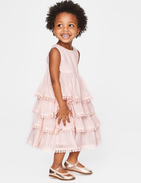 Tiered Lace Trim Dress - Pink Icing