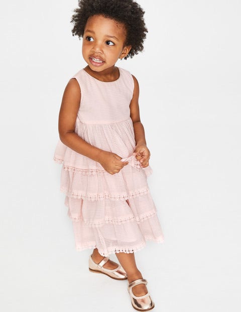 Tiered Lace Trim Dress - Pink Icing Tiered Lace Trim Dress - Pink Icing
