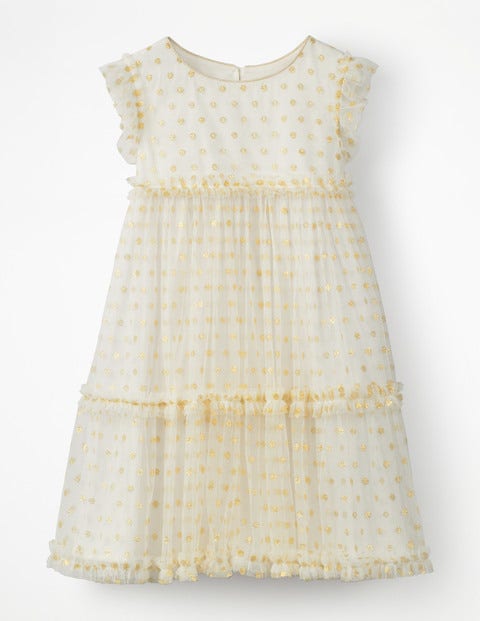 Sparkly Spot Tulle Dress - Ivory Gold Lurex Spots Sparkly Spot Tulle Dress - Ivory Gold Lurex Spots