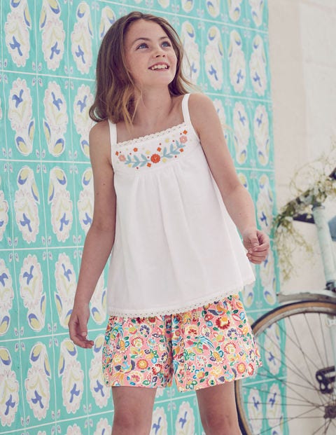 Embroidered Strappy Top - White Embroidered Strappy Top - White