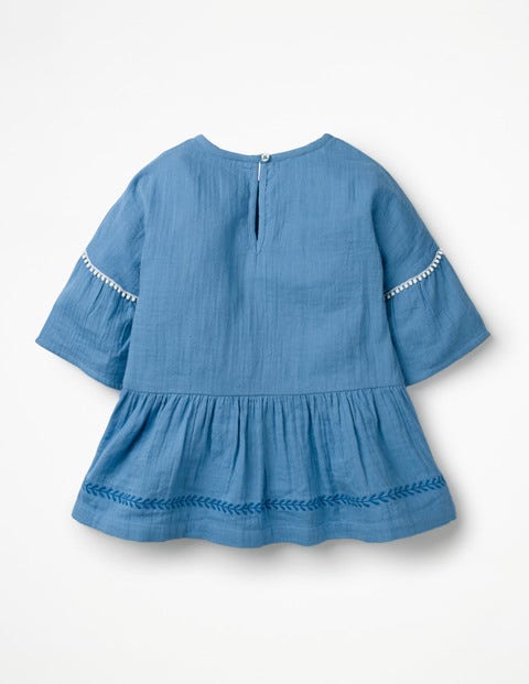 Besticktes Oberteil Mit Schößchen - Elisabethanisches Blau Besticktes Oberteil Mit Schößchen - Elisabethanisches Blau